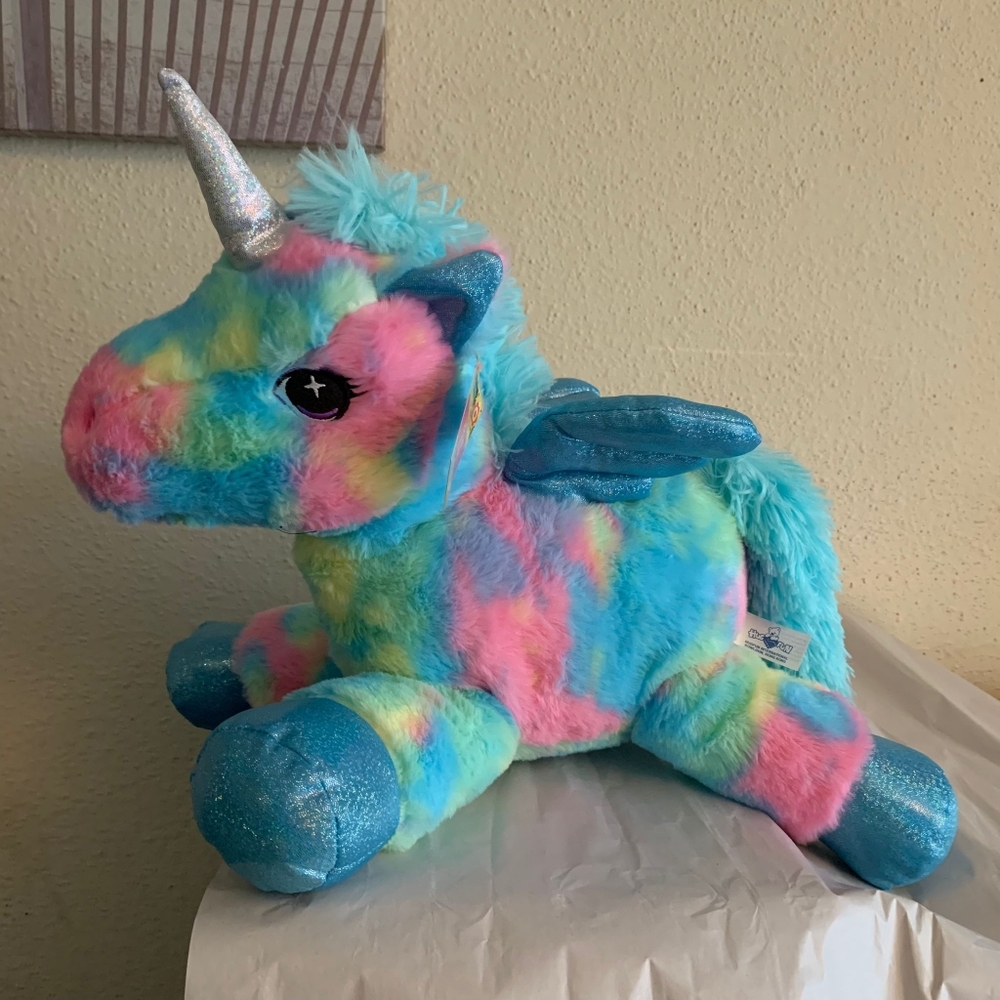 Alicorn Plush 15” Unicorn Blue Rainbow Huge Fun Stuffed Animal NWT